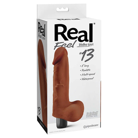 Pipedream Real Feel Lifelike Toyz No. 13 Realistic 8 in. Vibrating Dildo With Balls Brown - Not Very Vanilla