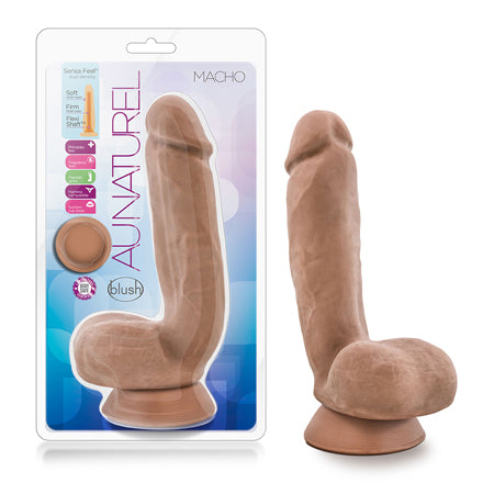 Blush Au Naturel Macho 8.5 in. Posable Dual Density Dildo with Balls & Suction Cup Tan - Not Very Vanilla