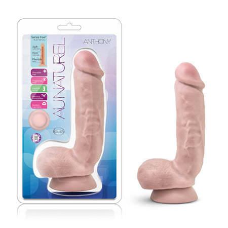 Blush Au Naturel Anthony 8.5 in. Posable Dual Density Dildo with Balls & Suction Cup Beige - Not Very Vanilla