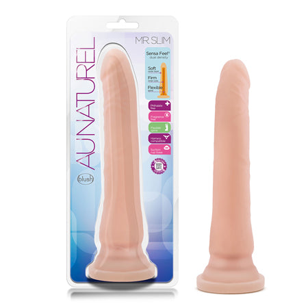 Blush Au Naturel Mr. Slim 9.25 in. Posable Dual Density Dildo with Suction Cup Beige - Not Very Vanilla