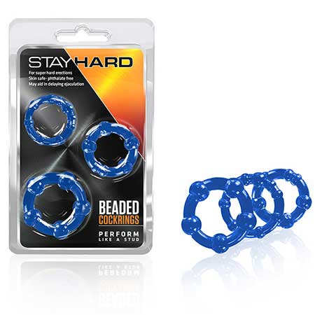 Blush Stay Hard Beaded Cockrings 3-Piece Set Blue - Not Very Vanilla