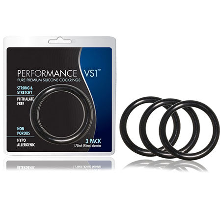 Blush Performance VS1 Pure Premium Silicone Cockrings 3-Pack Medium Black - Not Very Vanilla