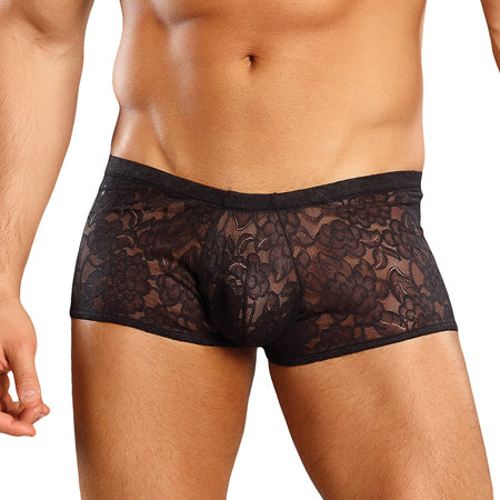 Male Power Stretch Lace Mini Short Black Lrg - Not Very Vanilla