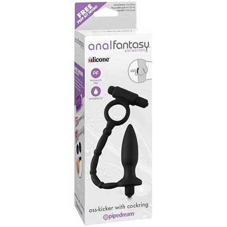 Pipedream Anal Fantasy Collection Vibrating Silicone Ass-Kicker With Cockring Black - Not Very Vanilla