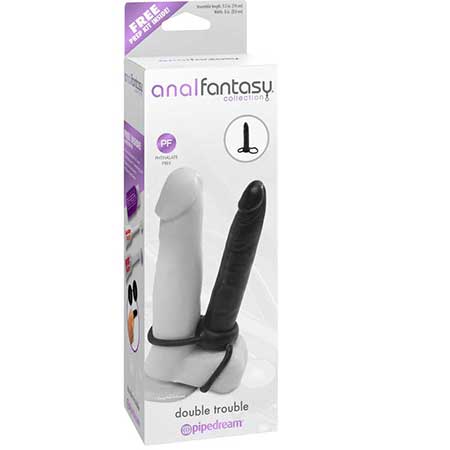 Pipedream Anal Fantasy Collection Double Trouble 6 in. Dual-Entry Strap-On Dildo Black - Not Very Vanilla