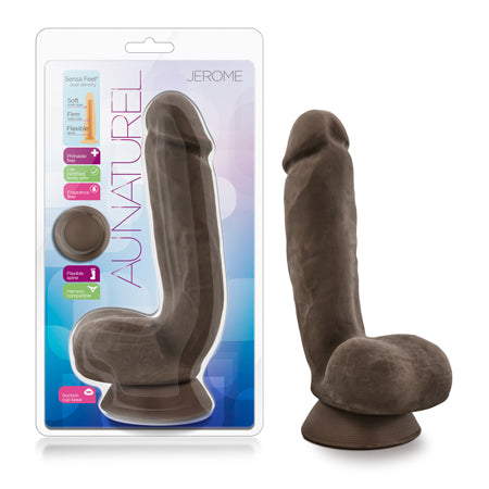 Blush Au Naturel Jerome 8.5 in. Posable Dual Density Dildo with Balls & Suction Cup Brown - Not Very Vanilla