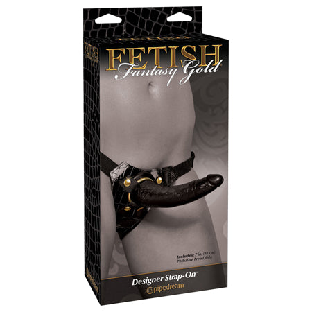 Pipedream Fetish Fantasy Gold Designer Strap-On With 7 in. Dildo Black - Not Very Vanilla