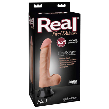 Pipedream Real Feel Deluxe No. 1 Realistic 6.5 in. Vibrating Dildo With Balls and Suction Cup Beige - Not Very Vanilla