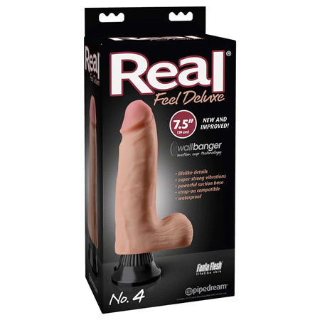 Pipedream Real Feel Deluxe No. 4 Realistic 7.5 in. Vibrating Dildo With Balls and Suction Cup Beige - Not Very Vanilla