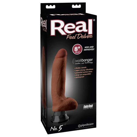 Pipedream Real Feel Deluxe No. 5 Realistic 8 in. Vibrating Dildo With Balls and Suction Cup Brown - Not Very Vanilla