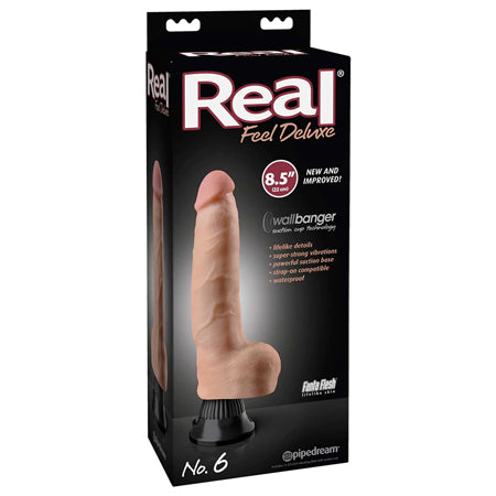 Pipedream Real Feel Deluxe No. 6 Realistic 8.5 in. Vibrating Dildo With Balls and Suction Cup Beige - Not Very Vanilla