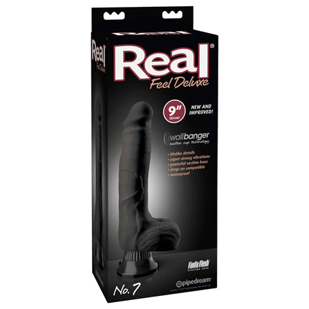 Pipedream Real Feel Deluxe No. 7 Realistic 9 in. Vibrating Dildo With Balls and Suction Cup Black - Not Very Vanilla