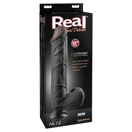 Pipedream Real Feel Deluxe No. 12 Realistic 12 in. Vibrating Dildo With Balls and Suction Cup Black - Not Very Vanilla