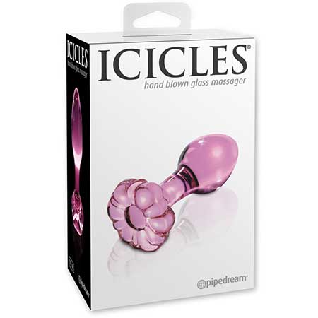 Pipedream Icicles No. 48 Glass 3.5 in. Anal Plug With Flower Base Pink - Not Very Vanilla