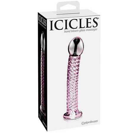 Pipedream Icicles No. 53 Curved Textured 7 in. Glass Dildo Pink - Not Very Vanilla