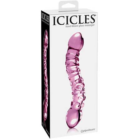 Pipedream Icicles No. 55 Curved Textured 7.75 in. Dual-Ended Glass Dildo Pink - Not Very Vanilla