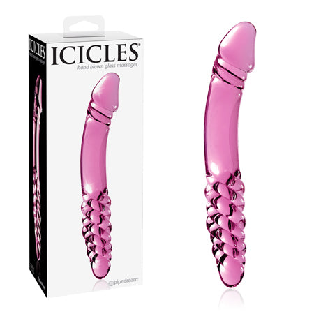 Pipedream Icicles No. 57 Curved Textured 9 in. Dual-Ended Glass Dildo Pink - Not Very Vanilla