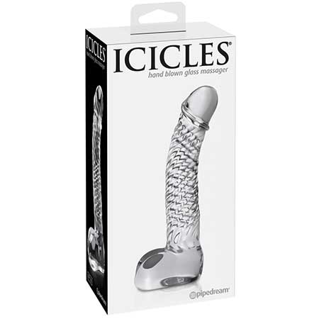 Pipedream Icicles No. 61 Curved Textured 6.5 in. Glass Dildo Clear - Not Very Vanilla