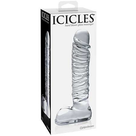 Pipedream Icicles No. 63 Ribbed Realistic 8.5 in. Glass Dildo Clear - Not Very Vanilla