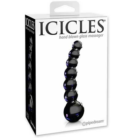 Pipedream Icicles No. 66 Curved Beaded 4.75 in. Glass Dildo Black - Not Very Vanilla