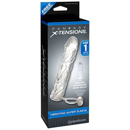 Pipedream Fantasy X-tensions Vibrating Super Sleeve 1 in. Extension With Ball Strap Clear - Not Very Vanilla