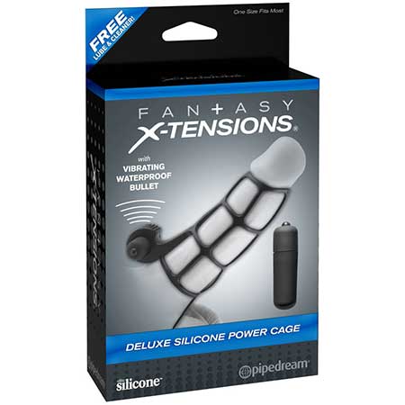 Pipedream Fantasy X-tensions Vibrating Deluxe Silicone Power Cage Black - Not Very Vanilla