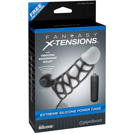 Pipedream Fantasy X-tensions Vibrating Extreme Silicone Power Cage Black - Not Very Vanilla