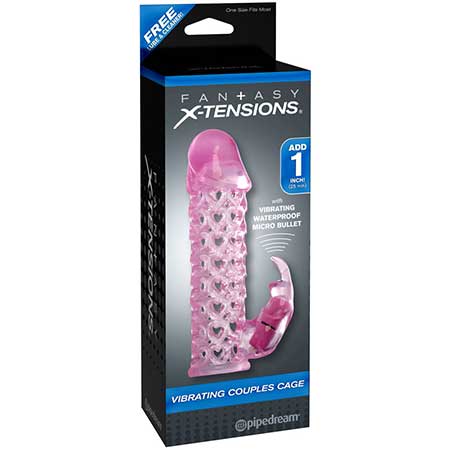 Pipedream Fantasy X-tensions Vibrating Couples Cage 1 in. Extension Pink - Not Very Vanilla