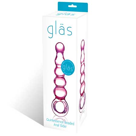 Glas 7.5 in. Quintessence Beaded Anal Slider Glass Dildo with Ring Handle - Not Very Vanilla