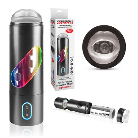 PDX Rechargeable Roto-Bator Mouth Light-Up Rotating Stroker Clear/Black - Not Very Vanilla