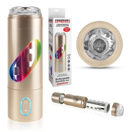 PDX Rechargeable Roto-Bator Ass Light-Up Rotating Stroker Clear/Gold - Not Very Vanilla