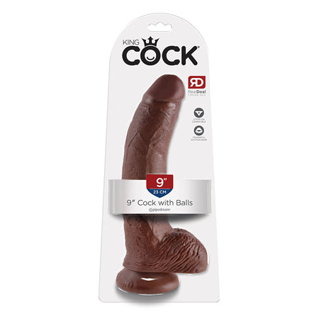 Pipedream King Cock 9 in. Cock With Balls Realistic Suction Cup Dildo Brown - Not Very Vanilla