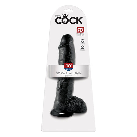 Pipedream King Cock 10 in. Cock With Balls Realistic Suction Cup Dildo Black - Not Very Vanilla