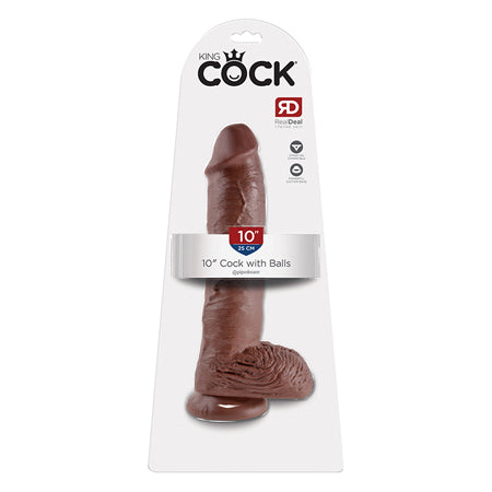 Pipedream King Cock 10 in. Cock With Balls Realistic Suction Cup Dildo Brown - Not Very Vanilla