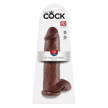 Pipedream King Cock 12 in. Cock With Balls Realistic Suction Cup Dildo Brown - Not Very Vanilla