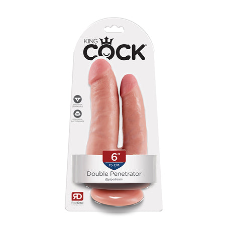 Pipedream King Cock Double Penetrator 6 in. Realistic Dual-Entry Dildo With Suction Cup Beige - Not Very Vanilla