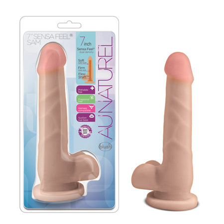 Blush Au Naturel 7 in. Sam Posable Dual Density Dildo with Balls & Suction Cup Beige - Not Very Vanilla