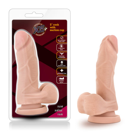 Blush X5 Plus Realistic 5 in. Posable Dildo with Balls & Suction Cup Beige - Not Very Vanilla