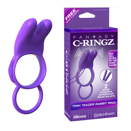 Pipedream Fantasy C-Ringz Silicone Vibrating Twin Teazer Rabbit Ring With Ears Purple - Not Very Vanilla