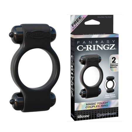 Pipedream Fantasy C-Ringz Magic Touch Couples Ring With Dual Bullets Black - Not Very Vanilla