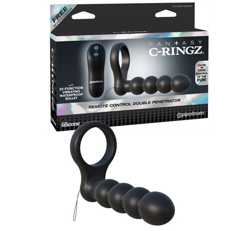 Pipedream Fantasy C-Ringz Remote Control Double Penetrator Vibrating Cockring Black - Not Very Vanilla