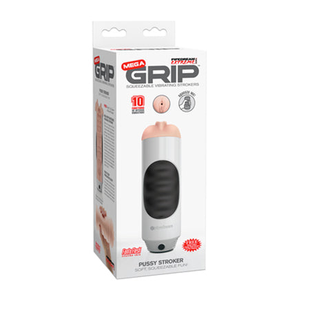 PDX Mega Grip Pussy Stroker Squeezable Vibrating Masturbator Beige/White - Not Very Vanilla