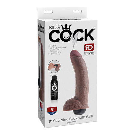 Pipedream King Cock 9 in. Squirting Cock With Balls Realistic Dildo Brown - Not Very Vanilla