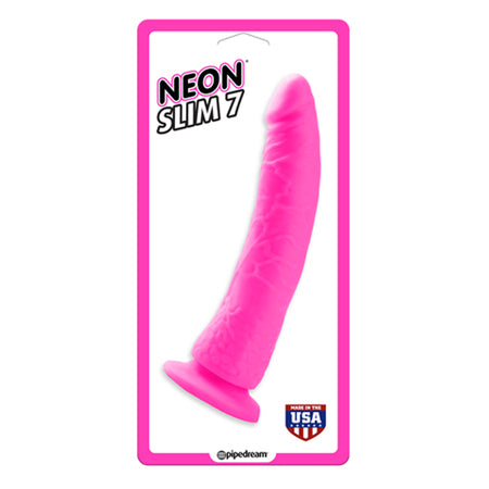 Pipedream Neon Slim 7 Realistic 7 in. Dildo With Suction Cup Pink - Not Very Vanilla