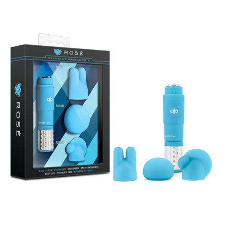 Blush Rose Revitalize Massage Kit with Mini Vibrator & 3 Silicone Attachments Blue - Not Very Vanilla