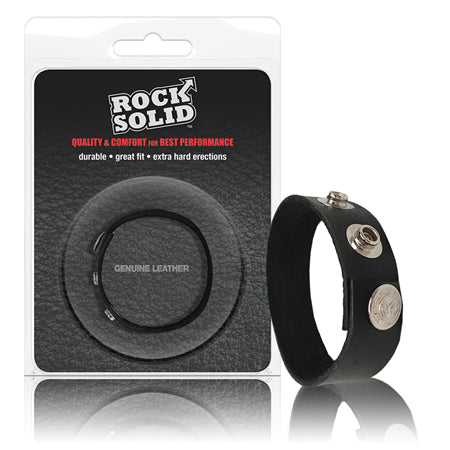 Rock Solid Adjustable Leather 3 Snap Cock Ring (Black) - Not Very Vanilla