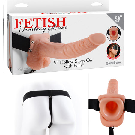 Pipedream Fetish Fantasy Series 9 in. Hollow Strap-On with Balls Light/Black - Not Very Vanilla