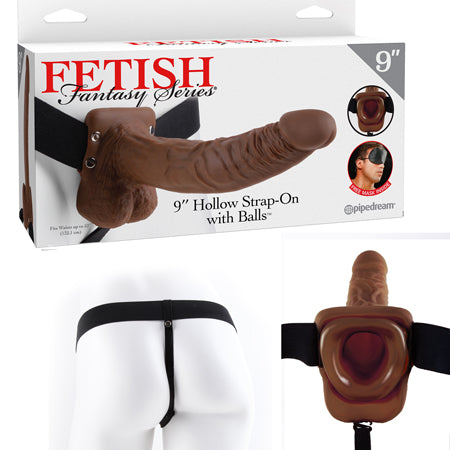 Pipedream Fetish Fantasy Series 9 in. Hollow Strap-On with Balls Brown/Black - Not Very Vanilla