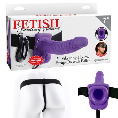 Pipedream Fetish Fantasy Series 7 in. Vibrating Hollow Strap-On with Balls Purple/Black - Not Very Vanilla