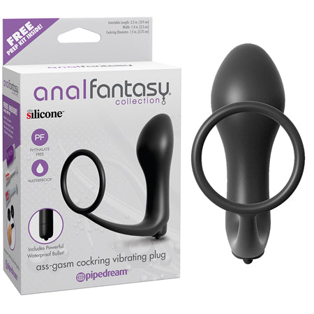 Pipedream Anal Fantasy Collection Silicone Ass-Gasm Vibrating Cockring & Plug Black - Not Very Vanilla